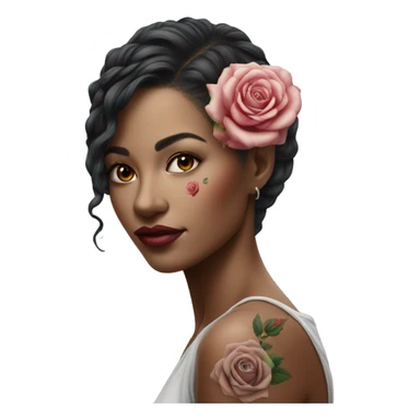 Hyper Realistic beautiful woman model with a small rose tattoo sticker