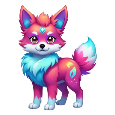 Vibrant multicolored neon-colored Falvie-Fionbri-creature-sparkle-dog-fursona, full body sticker