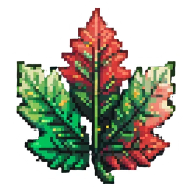 Pixel art leaf-shaped member badge with green to red gradient like changing seasons sticker
