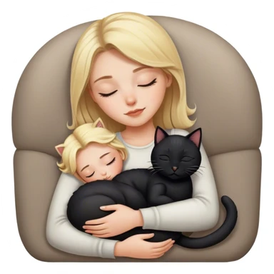 Black kitty sleeping on blonde white girl's lap sticker