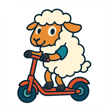 cartoon sheep riding a scooter sticker