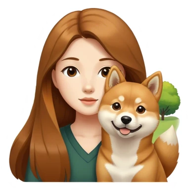 girl long brown hair with shiba inu outdoors sticker