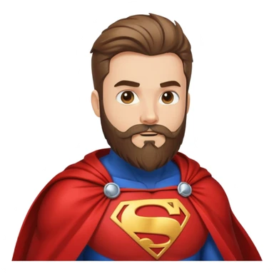 superhero with beard-themed costume, cape that looks like flowing beard hair, beard emblem on chest sticker