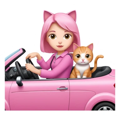 Girl driving a pink car with her cat sticker