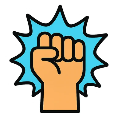 a fist with a blue glowing aura and a black outline, icon style sticker
