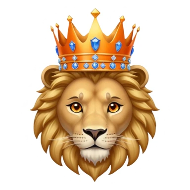 A whole lion wearing a knicks jersey and a gold grown with blue gems sticker