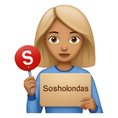 women with a sign with "Sosholondas" on it sticker