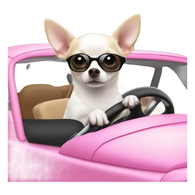 Black and white Chihuahua driving pink Fiat sticker