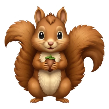 cute brown squirrel sitting upright holding an acorn sticker