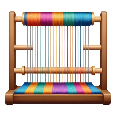 Carpet weaving icon, weaving loom, colorful threads, woven carpet design, intricate patterns, minimalistic style, clean lines, transparent background. sticker