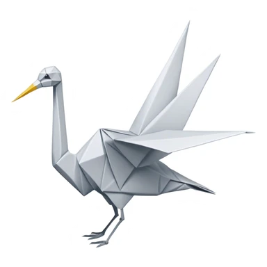 Cinematic Realistic Origami Crane Emoji, featuring a beautifully folded paper crane with crisp, delicate edges and intricate creases. The elegant structure casts soft shadows under warm, natural lighting, with a subtle texture of fine paper enhancing its serene and symbolic presence. sticker