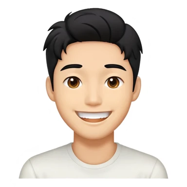 K-pop male idol face with black hair and a big smile sticker