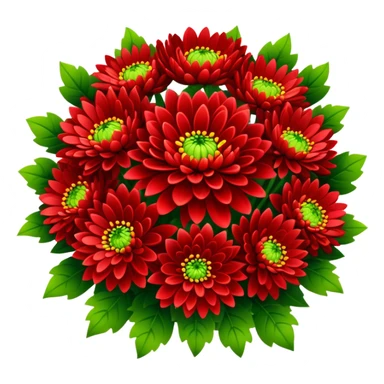 big bouquet Bright Red Chrysanthemum, luxuriant, leaf, bud sticker