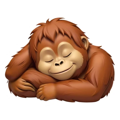 Meme-Worthy cute Sleeping Orangutan Portrait Emoji, Head resting peacefully with a contented smile, showcasing luxuriously soft fur and eyes gently closed in serene slumber, Simplified yet comically adorable features, highly detailed, glowing with a soft, drowsy jungle light, high shine, relaxed and utterly lovable, stylized with an air of playful laziness, bright and heartwarming, soft glowing outline, capturing the essence of a sleeping orangutan that feels destined to become the next viral icon of adorable rest! sticker