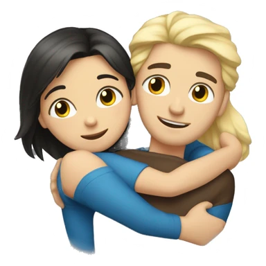 A dark-haired brown-eyed guy hugs a blonde girl with blue eyes sticker