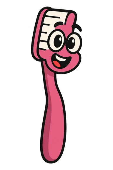cute pink toothbrush with big eyes, playful expression, simple design, cartoon style, no background sticker
