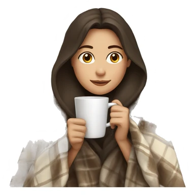 Brunette girl in a cozy blanket drinking a coffee sticker