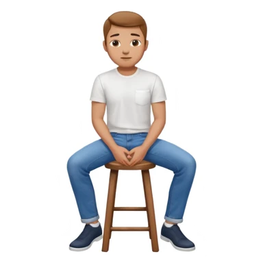a person sitting on stool straight backside putting hand on legs sticker