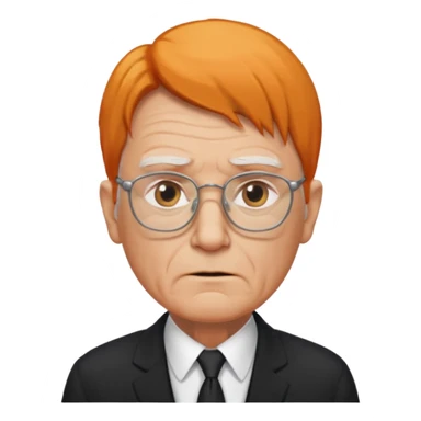 old man, orange straight hair, no mustache, wearing glasses, long face, wearing a black suit sticker