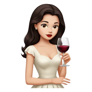 Beautiful woman in 1950’s woman fashion look, white dress, long hair, wine, dark brown hair sticker