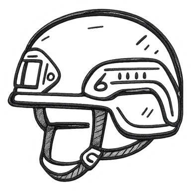 schematic image of modern NATO military helmet, minimalist black and white contour, no fill, no text sticker