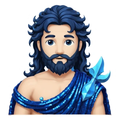 Neptune, God of Sea from Roman Deities with long jet black wavy hair and beard, dark blue sequin toga sticker