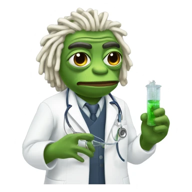 Pepe meme  with dreads wearing doctors clothes and conducting experiments sticker