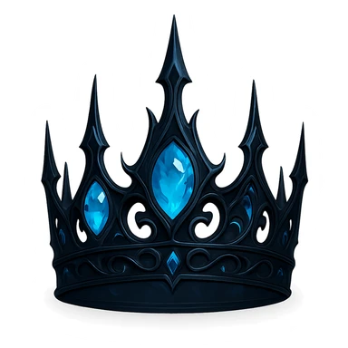 gothic crown in matte black with glowing blue accents and icy blue gems, haunting and magical sticker