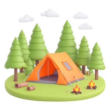 camping scene with tent and trees sticker