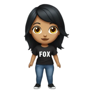 fox girl with black hair and black t-shirt and Jean with big title sticker