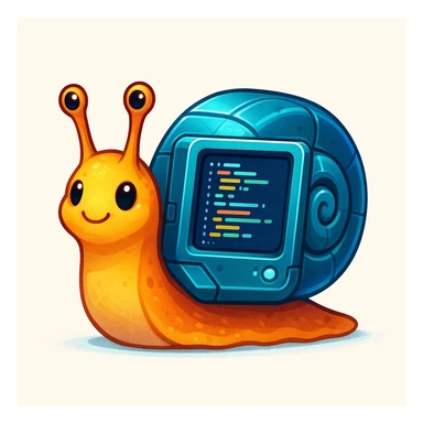 a cute snail with a shell shaped like a computer, working on code, digital art sticker