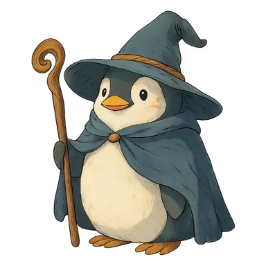 ghibli style penguin wizard sticker