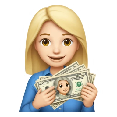 the shh quiet emoji holding a big statck of dollars sticker