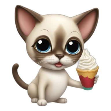 A Siamese cat eating whipped cream sticker