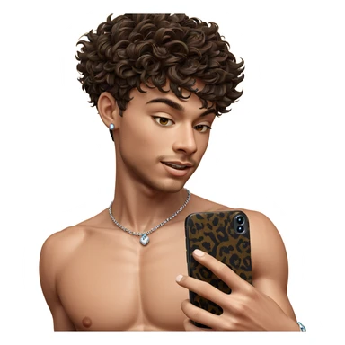 topless boy with jewelry and phone sticker