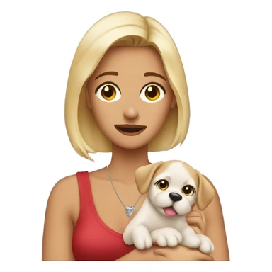 Pretty woman crying tears while holding puppy sticker