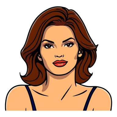 Cindy Crawford famous supermodel with beauty mark above her lip, brown hair sticker