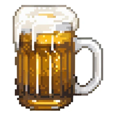 A pixelated mug of golden beer with white foam on top sticker
