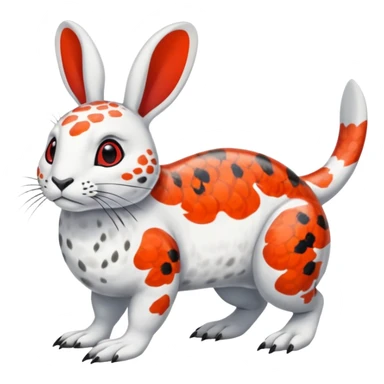 Rock Ptarmigan-Snow-Leopard-Snowshoe-Hare-Koi-Fish-Pokémon-Fakémon-Animal-hybrid, full body, with red marking over eye sticker