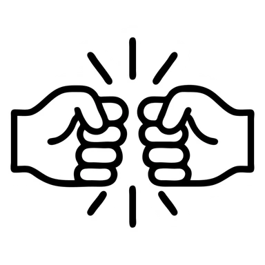 two fists meeting in a powerful punch, outlined icon style sticker