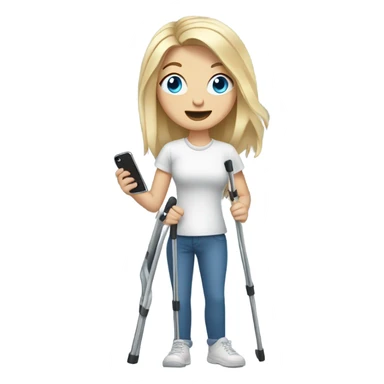 Goofy white girl blonde hair and blue eyes on crutches with an iPhone sticker
