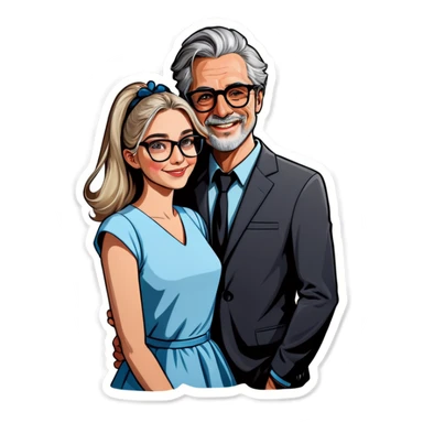 Hyper Realistic Couple in love,  lady blonde wearing glasses man grey hair  sticker