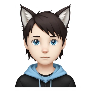White cute boy with dark brown emo-style hair and white lynx ears sticker