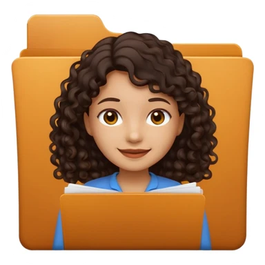 A **simple emoji-style icon** of a **black black black transparent plastic folder**, sleek and minimal, with **rounded corners**, subtle translucency, soft shading, and a **small illustrated logo of a canela-skinned girl with natural curly dark hair and a warm smile**, simplified and icon-like.
 sticker