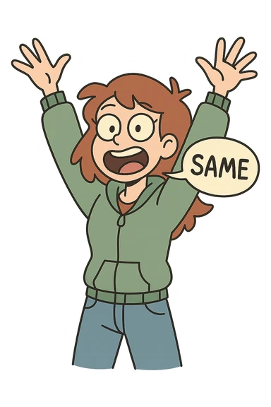 word 'same' in comic bubble, energetic style, colorful sticker