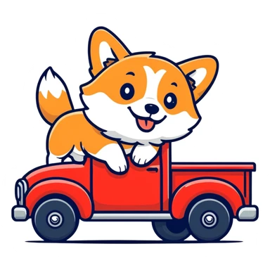 Corgi diving a red truck sticker