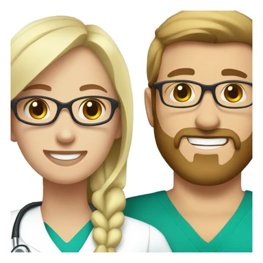 blond nurse caring for Caucasian man with brow hair beard and glasses sticker
