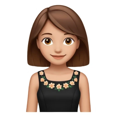 Make a girl, she have brown hair and eyes, smiling and she is in a black dress sticker