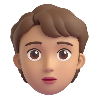 face of a young person with short messy brown hair and a neutral look in 3D emoji style sticker