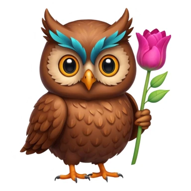 Cute Brown Owl holding a tulip sticker